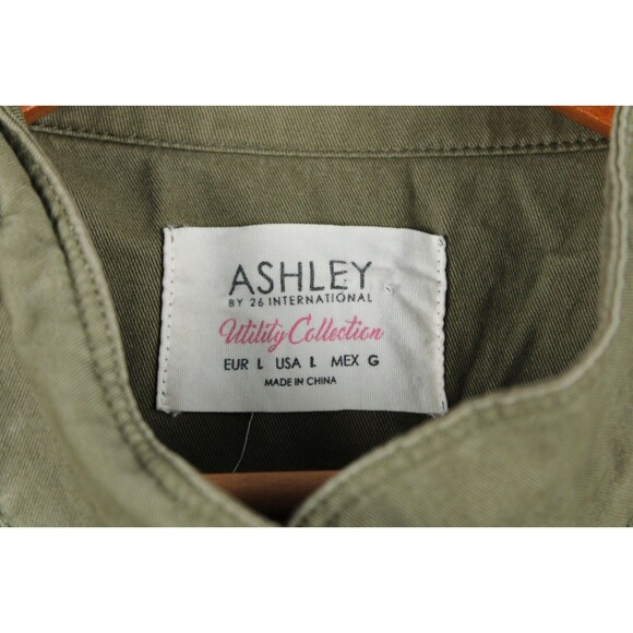 Ashley by 26 International Utility Jacket Drawstring Zipper Snap Green Large - Picture 3 of 16